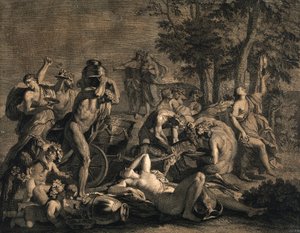 Un raduno bacchico con leopardi che tirano da Nicolas Poussin